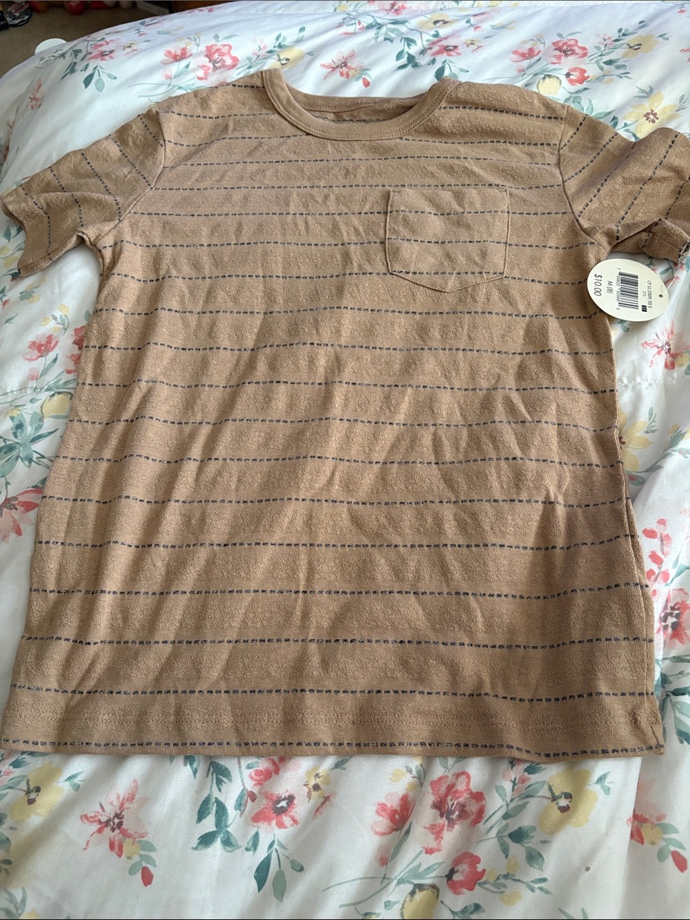 Boys Tan Striped Pocket Tee